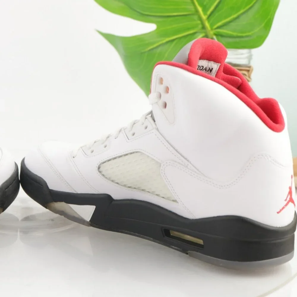Air Jordan 5 Retro Mens White Fire Red Sneaker Size 10 Black 2013 Shoes With Box
